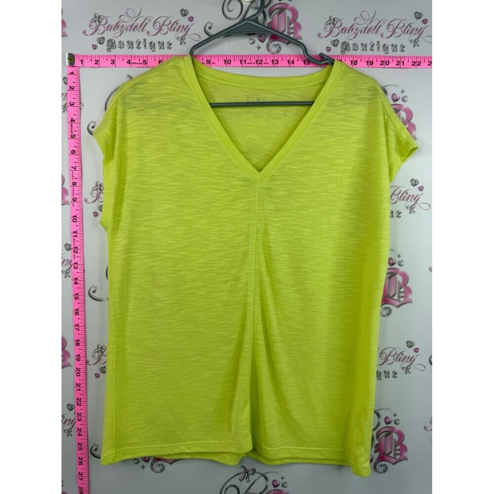 cleo T-shirt tank style neon bright Lime Green V-Neck Short Sleeve Top
